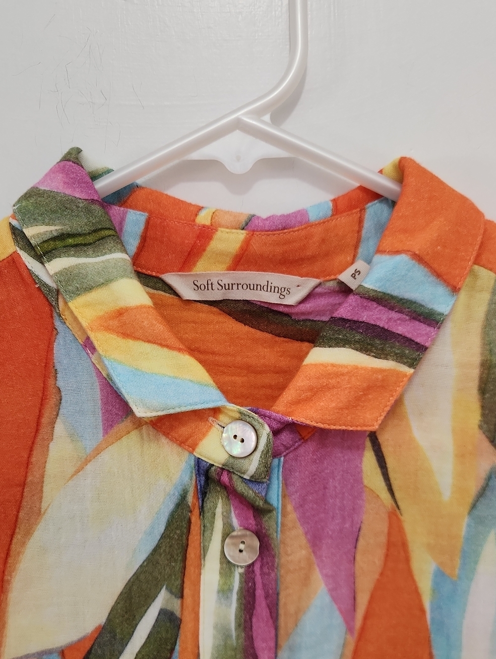 Soft Surroundings Women's Colorful 100% Cotton Button Up Top Size Petite Small - Picture 6 of 10